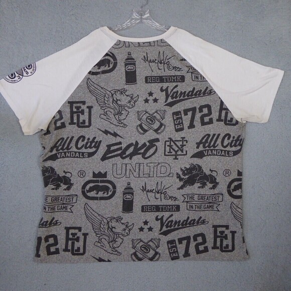 Ecko Unltd Shirt Men's 4XL Gray White Short Sleeve Streetwear Casual AOP - Picture 10 of 12
